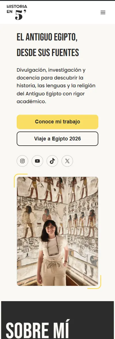 Inicio de la web de Historia en 5 minutos - vista móvil